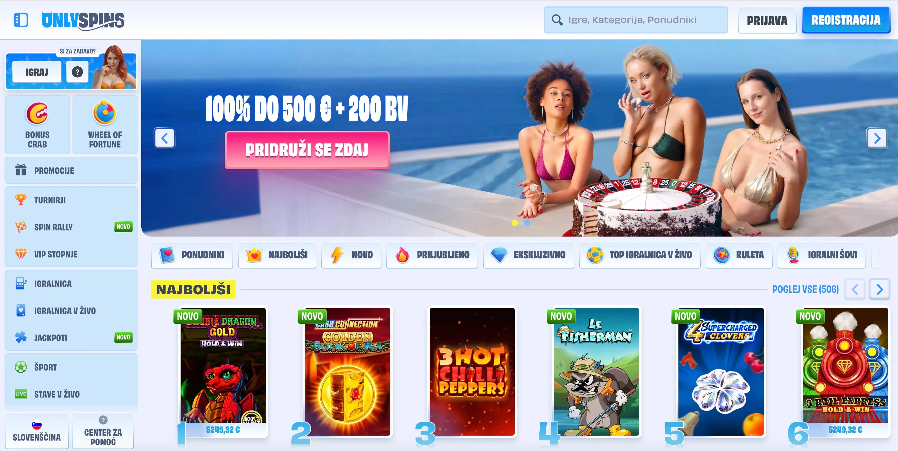 Domača stran igralnice Onlyspins